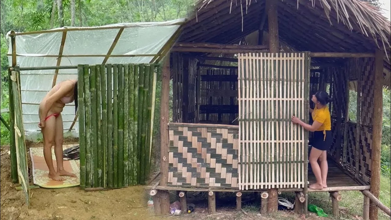 TIMELAPSE: Talented girl left the city went into the forest build a bamboo house - Start to Finish