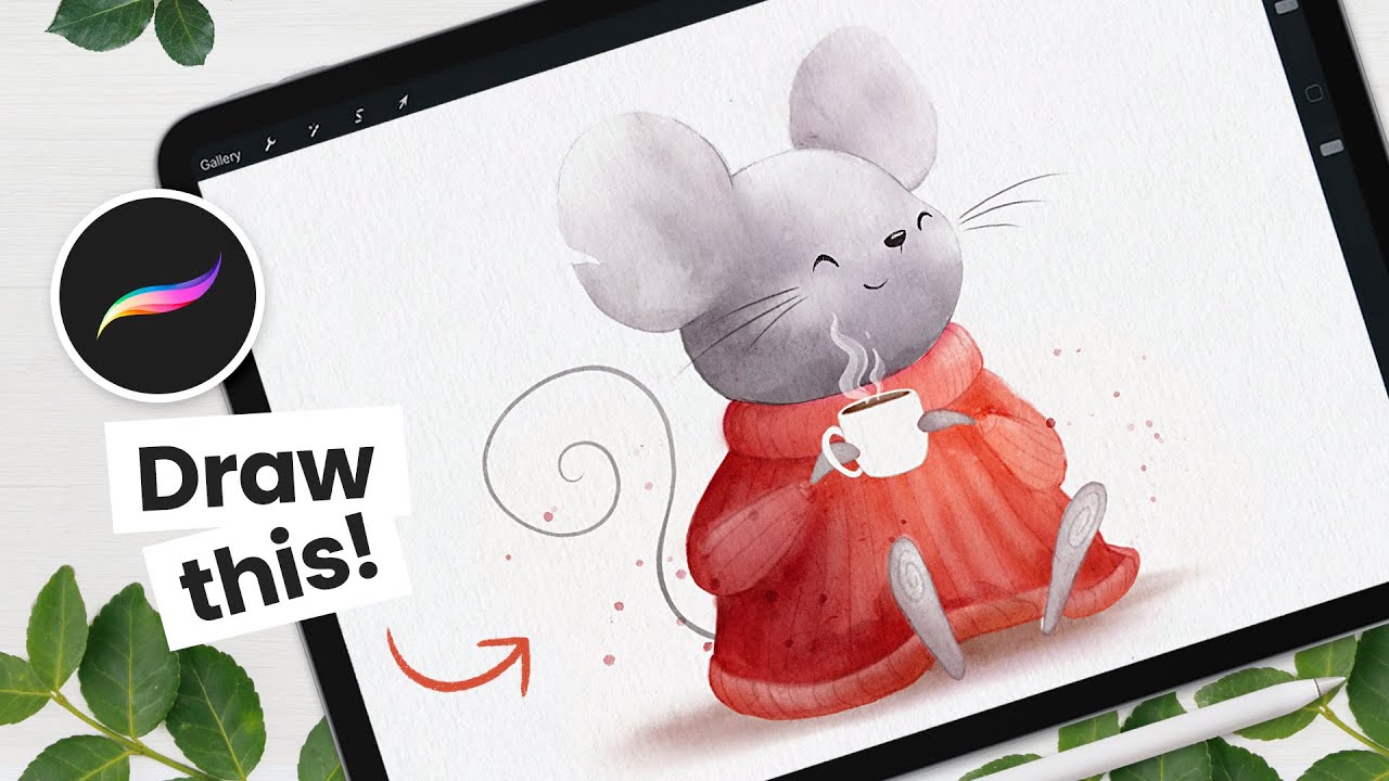 Давайте нарисуем милую акварельную мышку • Урок Procreate