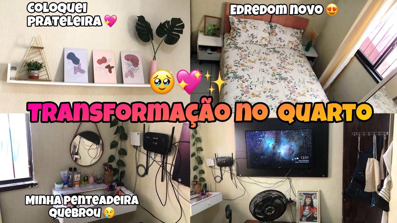 TRANSFORMANDO MEU QUARTO | troquei minha penteadeira de lugar | coloquei minha prateleira e decorei😍
