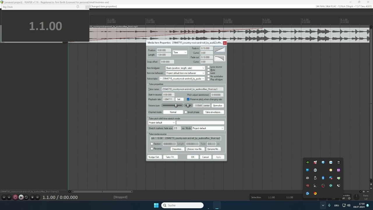 How to fade in and out with just a single keypress in REAPER