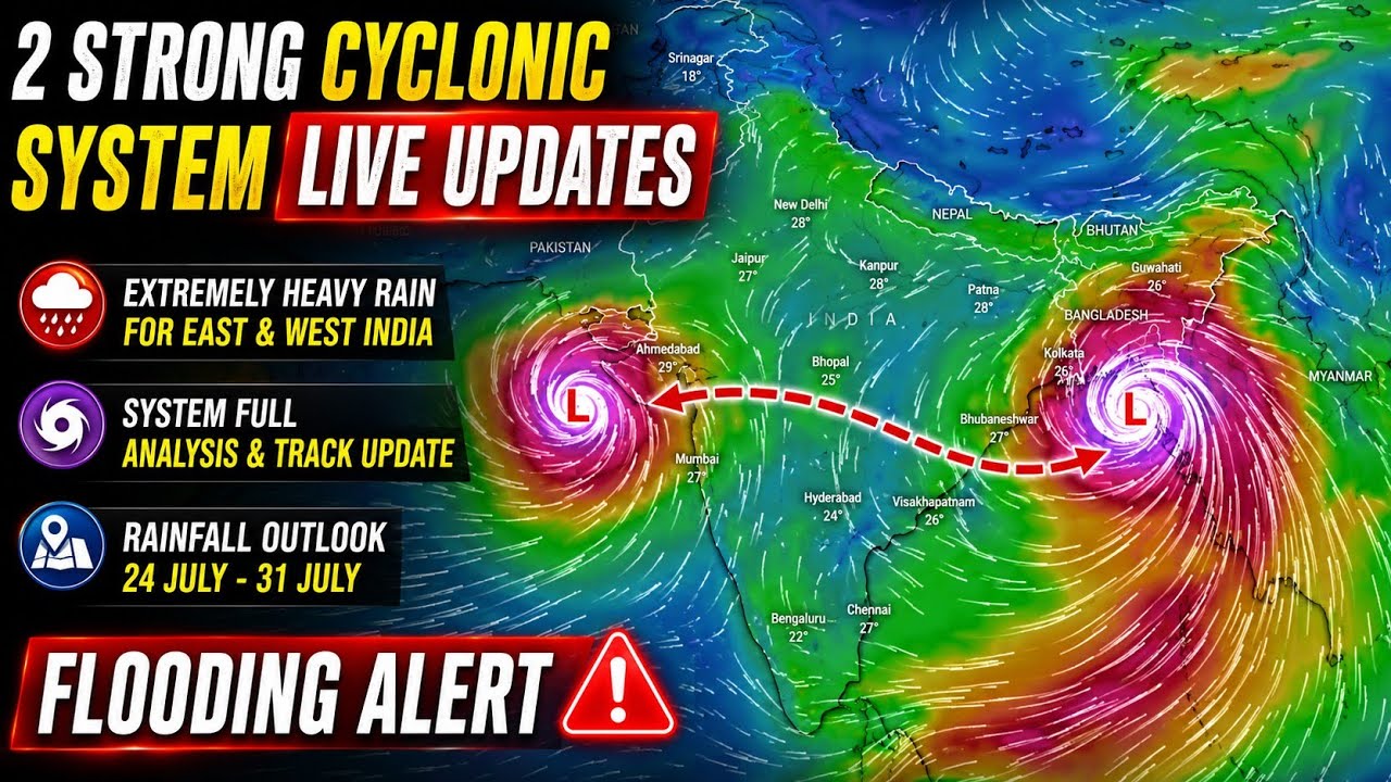 2 Strong Cyclonic Systems LIVE | East & West India Flooding ⚠️ | System Track & Rainfall Live