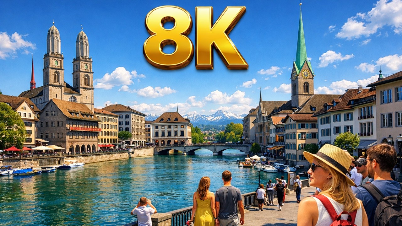 Zurich Switzerland 8K Walk 🇨🇭 Swiss walking tour ☀️