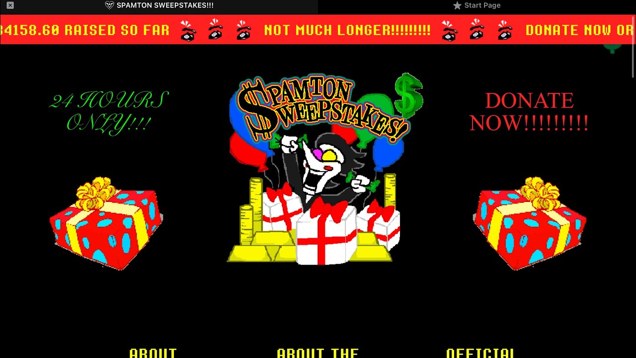 Spamton sweepstakes blue screen secret link?
