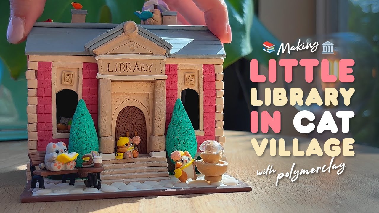 Making📚Tiny Library🏛️Tiny Cat village🏡with Polymer clay!