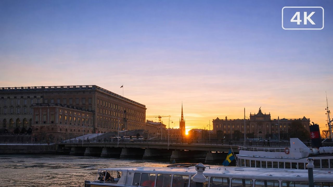Stockholm  Town Walking Tour ❄️ Snowy Waterfront | 4K Walking Tour (No Talking)