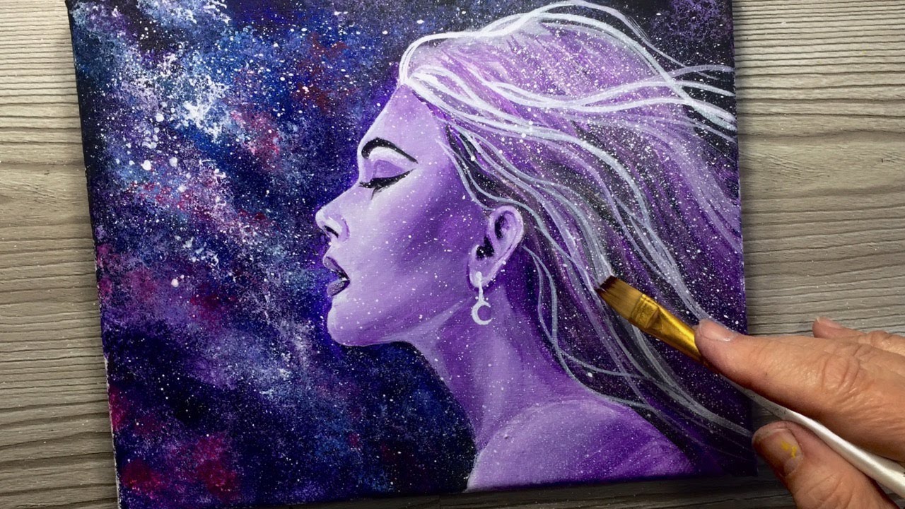 GALAXY GIRL / EASY ACRYLIC PAINTING / How To Step By Step