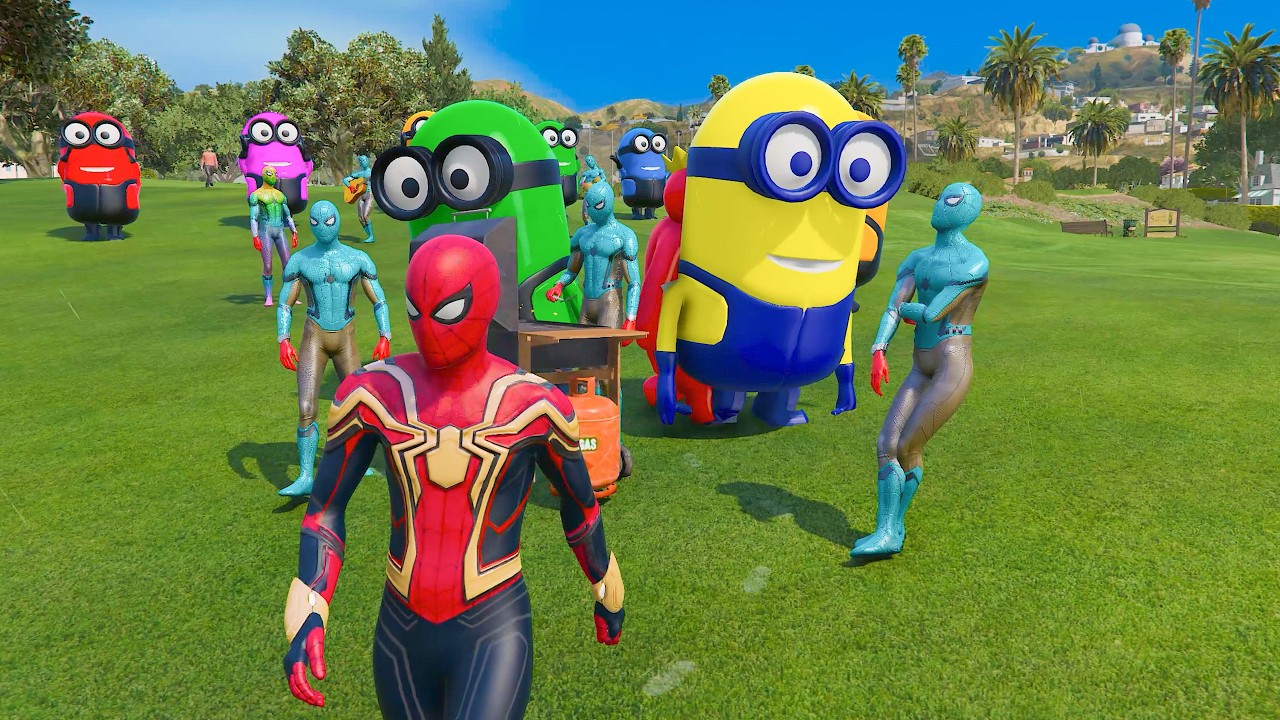 GTA 5 | RAINBOW MINIONS WITH HULK - SPIDER MAN#gta #hulk #gta5 #spiderman #minions