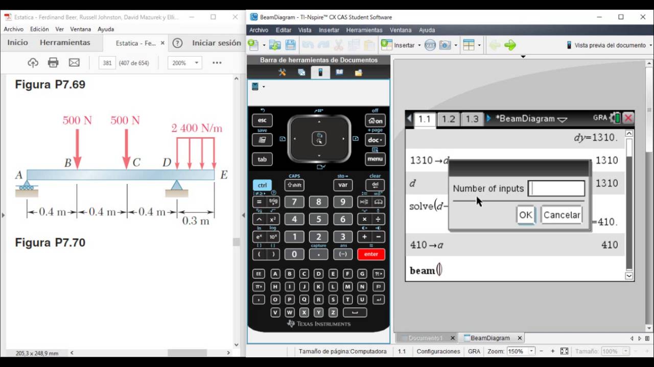 Resolver vigas TI nspire. BeamDiagram.