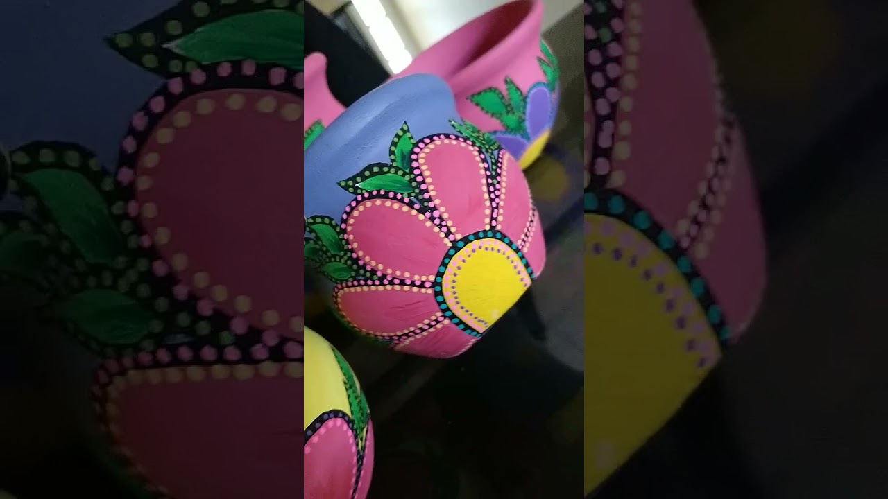 Pintura acr&iacute;lica en maceta de barro 🌺