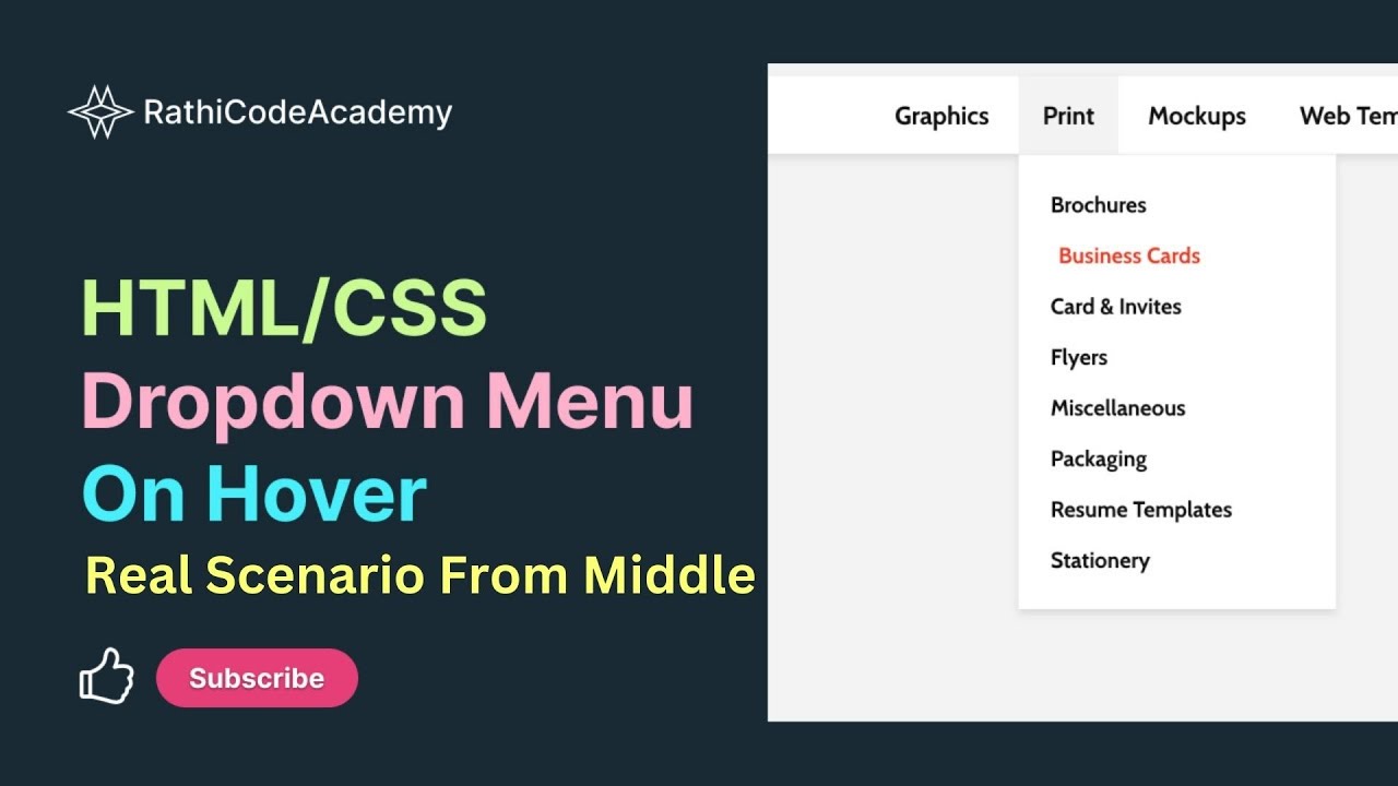 CSS Dropdown Menu on Hover | Real Scenario @12:45 | HTML/CSS Tutorials in Hindi | #RathiCodeAcademy
