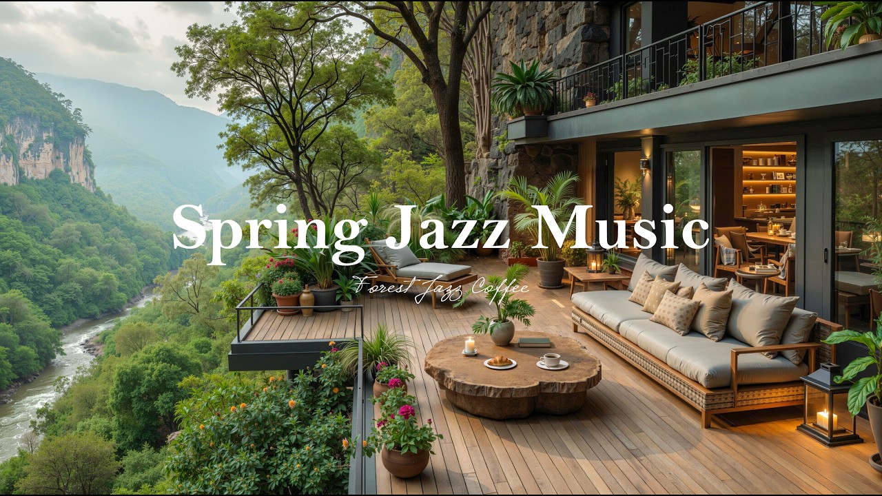 February Spring Morning at Forest Coffee Shop Ambience | Relaxing Jazz Music & Nature Sounds To Work