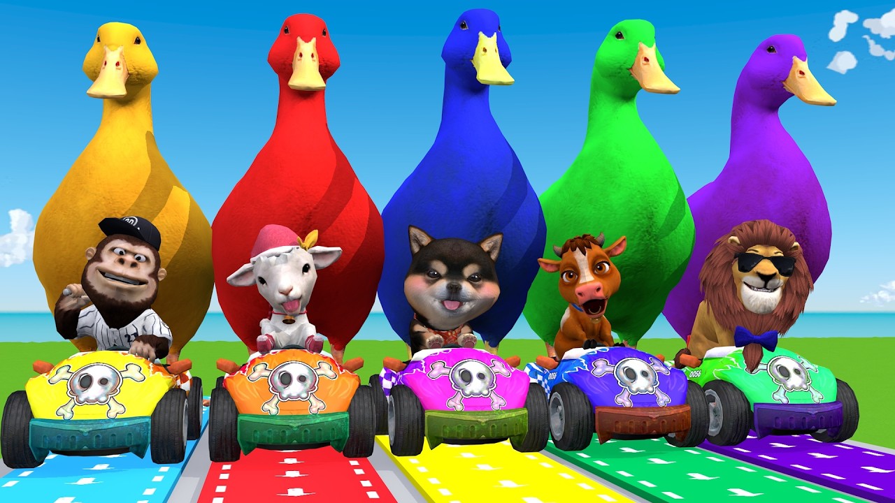 Long Slide Game With Cow Elephant Gorilla Hippopotamus Tiger - 3d Animal Game - Funny 3d Animals