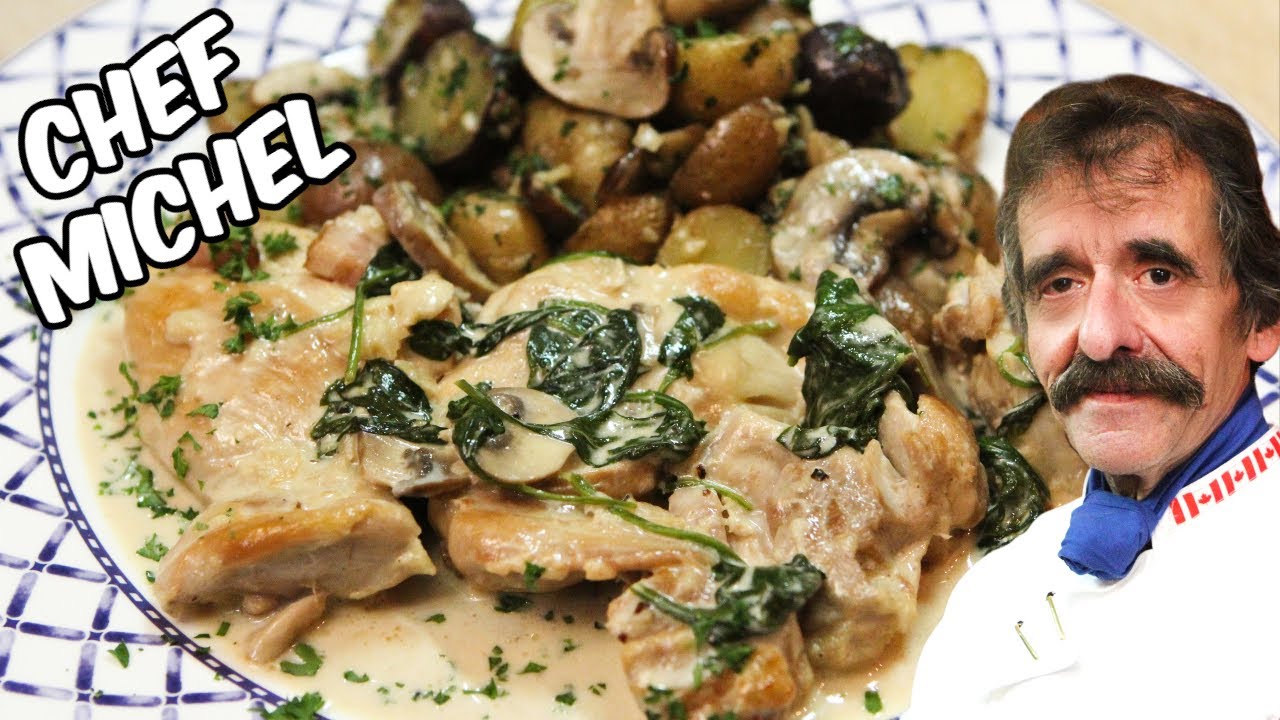 Poulet sauce champignons cr&eacute;meuse &agrave; l'ail