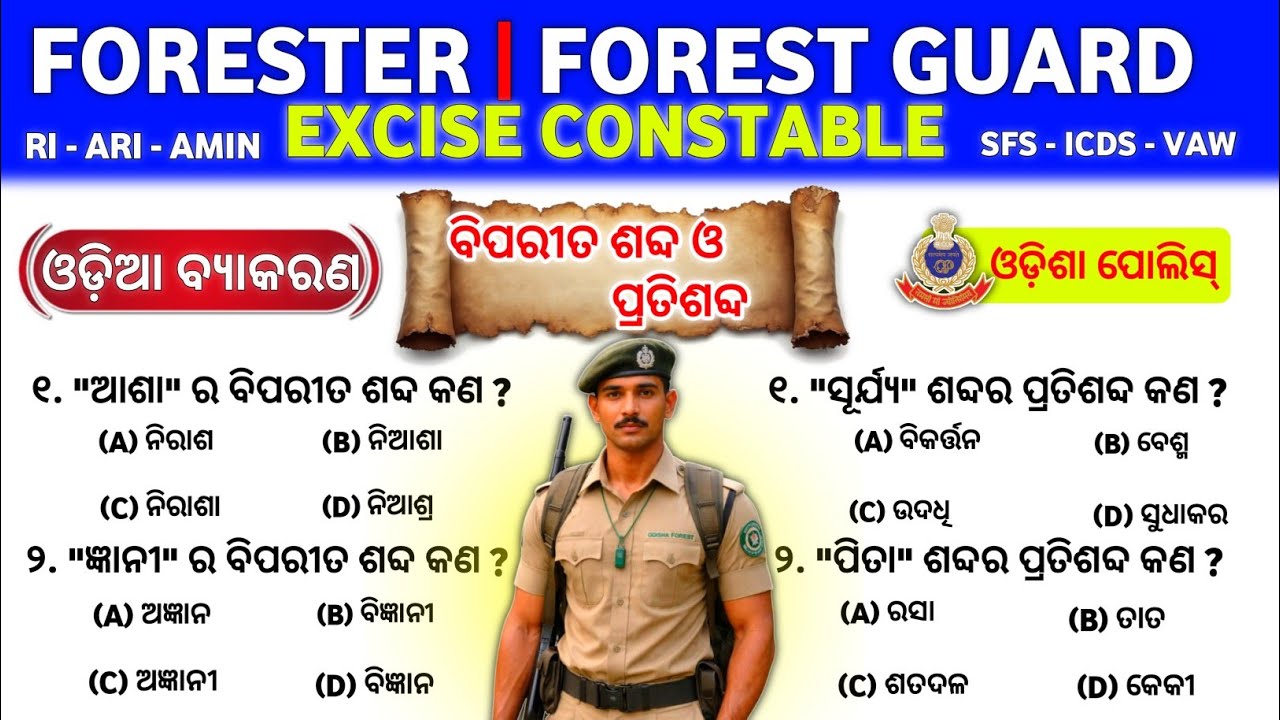 50+ Odia Grammar Selected MCQ Question and answers||odisha forest guard GK questions and answers 