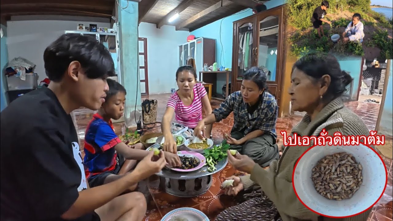 ไปเอาถั่วดินที่สวนมาต้ม ทำกับข้าวกินแรงที่บ้านกับครอบครัว | ໄປເອົາຖົວດິນມາຕົ້ມ
