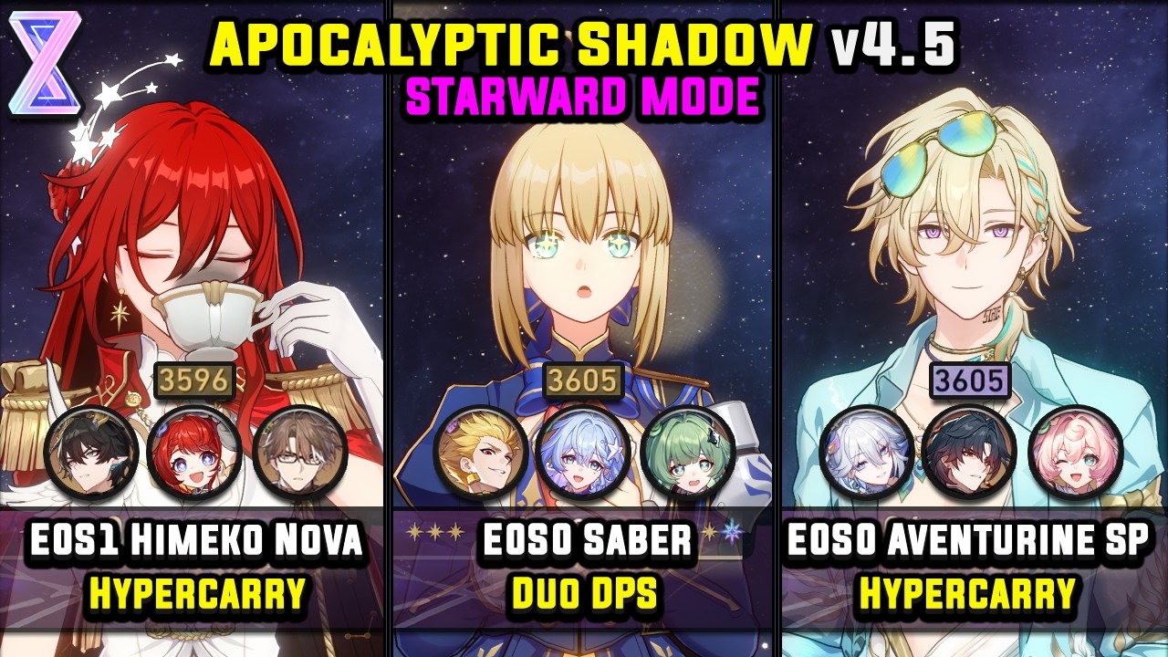 E0 Himeko Nova & E0 Saber & E0 Aventurine Waveflair  (4 Star) Apocalyptic Shadow - Starward Mode 4.5