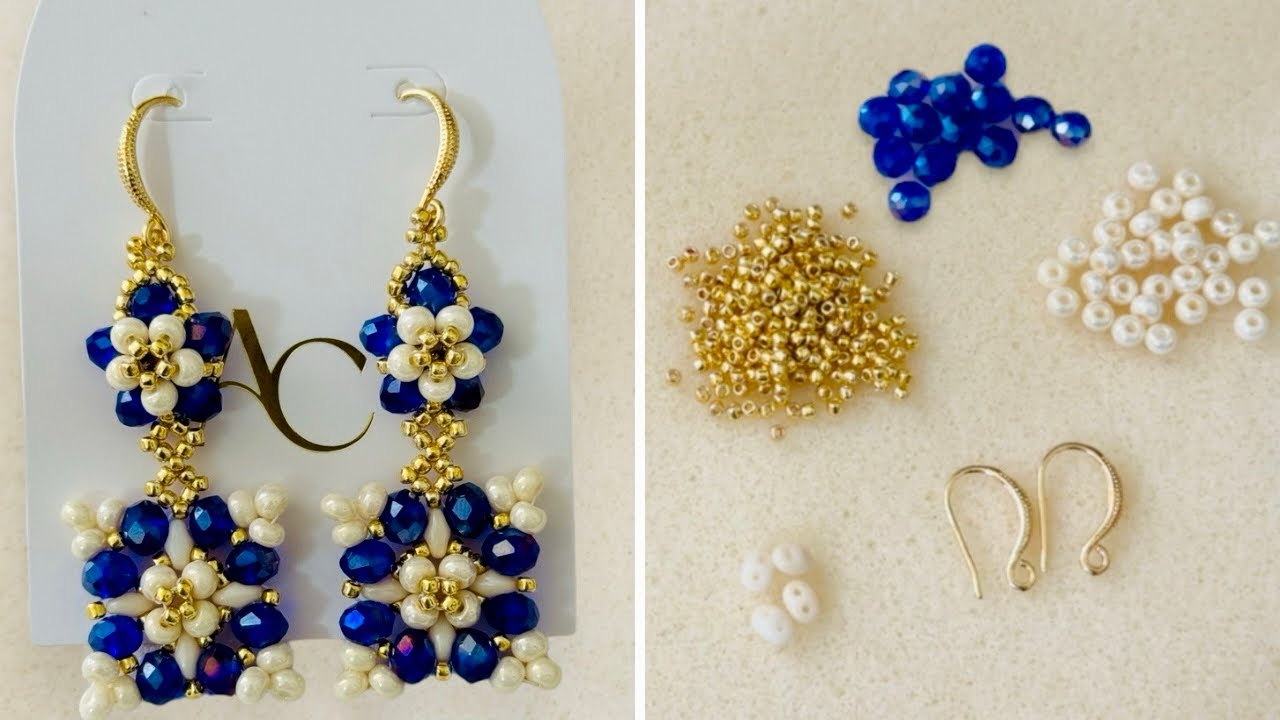 Aretes de Bisutería| cómo hacer Aretes con Cristales, súper dúos y  Mostacillas? Aprende fácil.