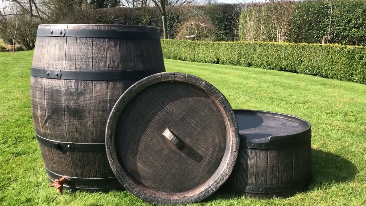240 Litre Roto Water Butt & Stand - Wood Effect Barrel