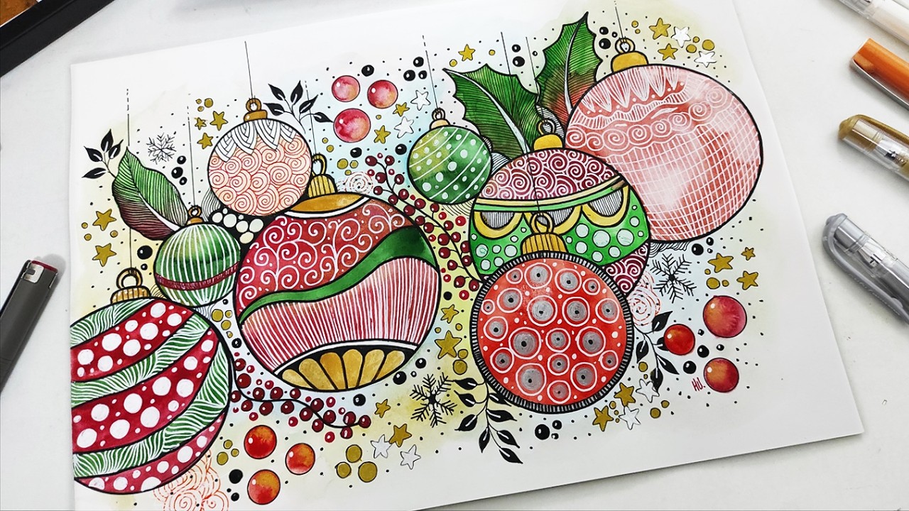 Christmas Themed Watercolor Zentangle Art | Festive & Creative Holiday Tutorial