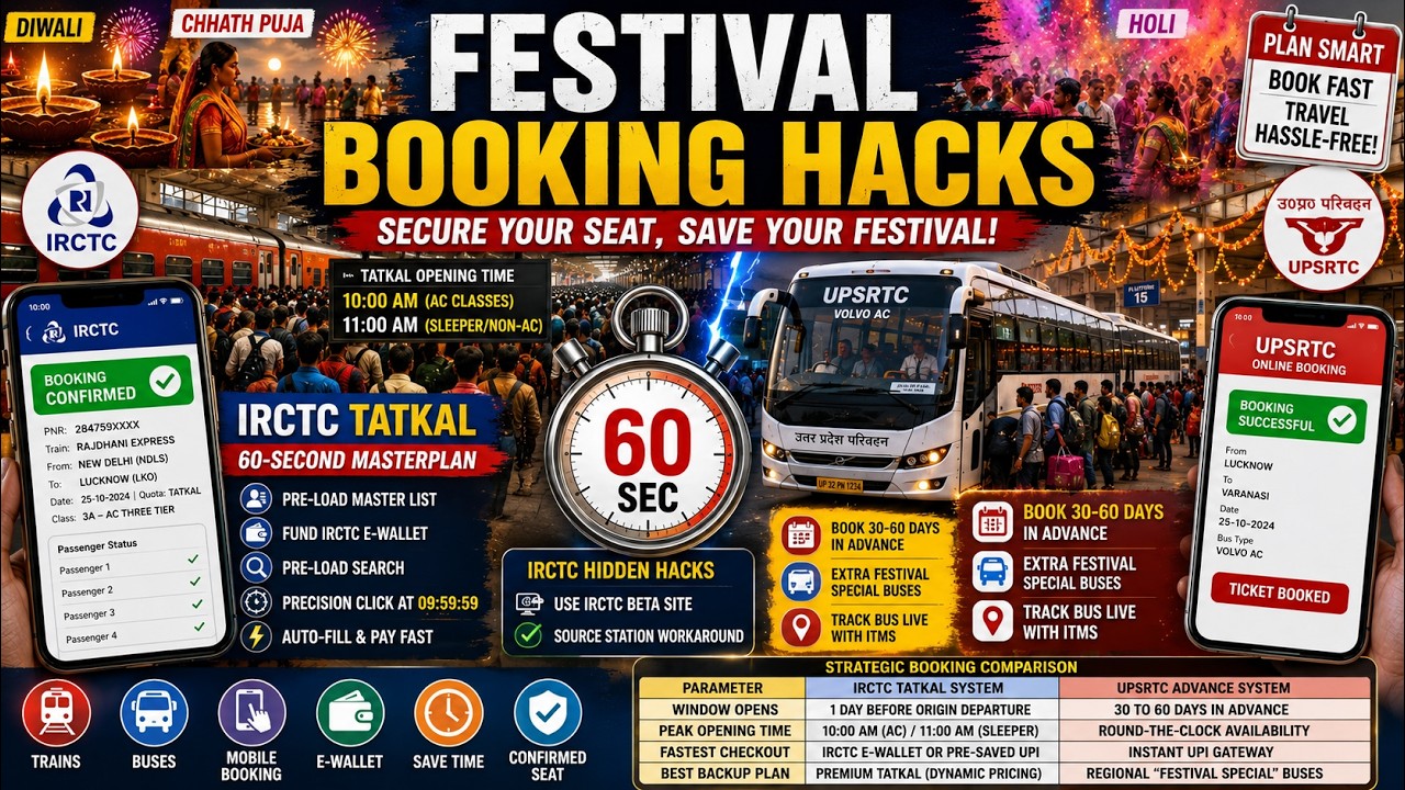 IRCTC Tatkal Booking Hacks 2026 | Festival Train & UPSRTC Bus Booking Tips | Confirm Ticket Fast