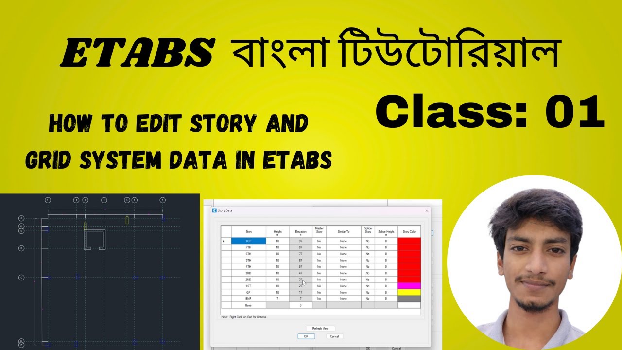 How to edit story and grid system data in etabs....Class 01