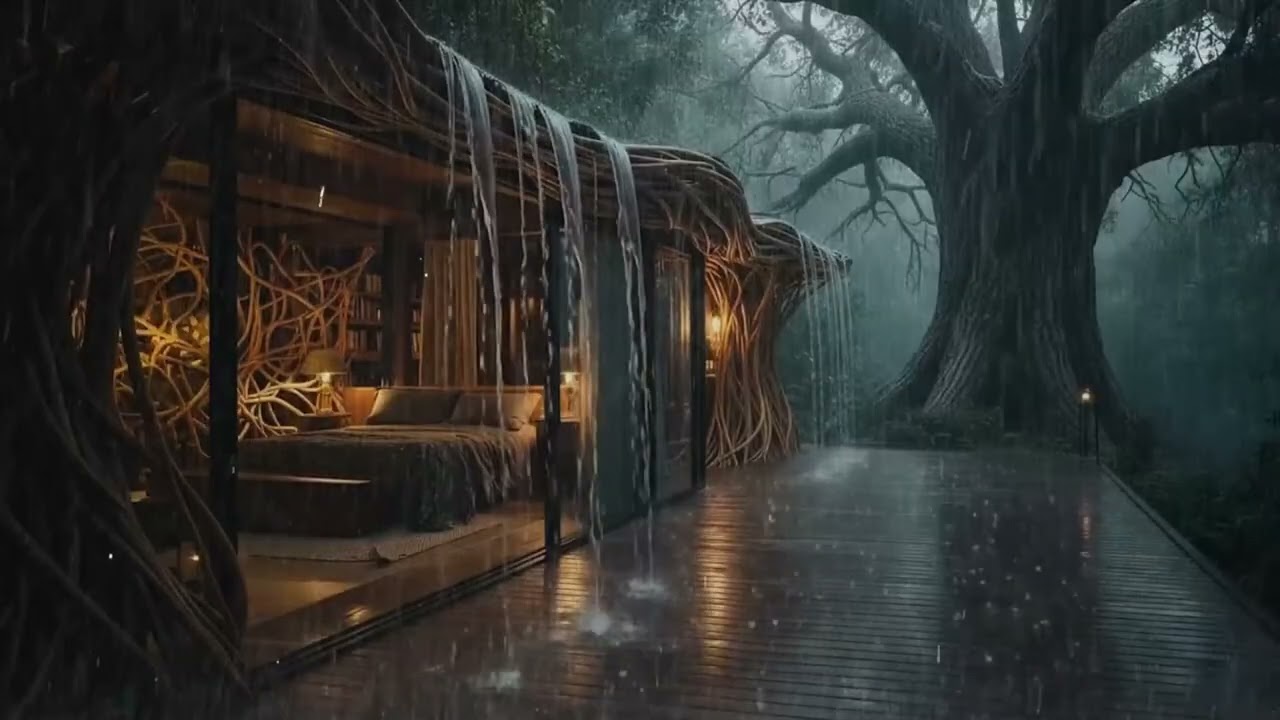 Stormy Night in a Cozy Cabin - Heavy Rain & Thunderstorm Sounds for Deep Sleep (Natural White Noise)