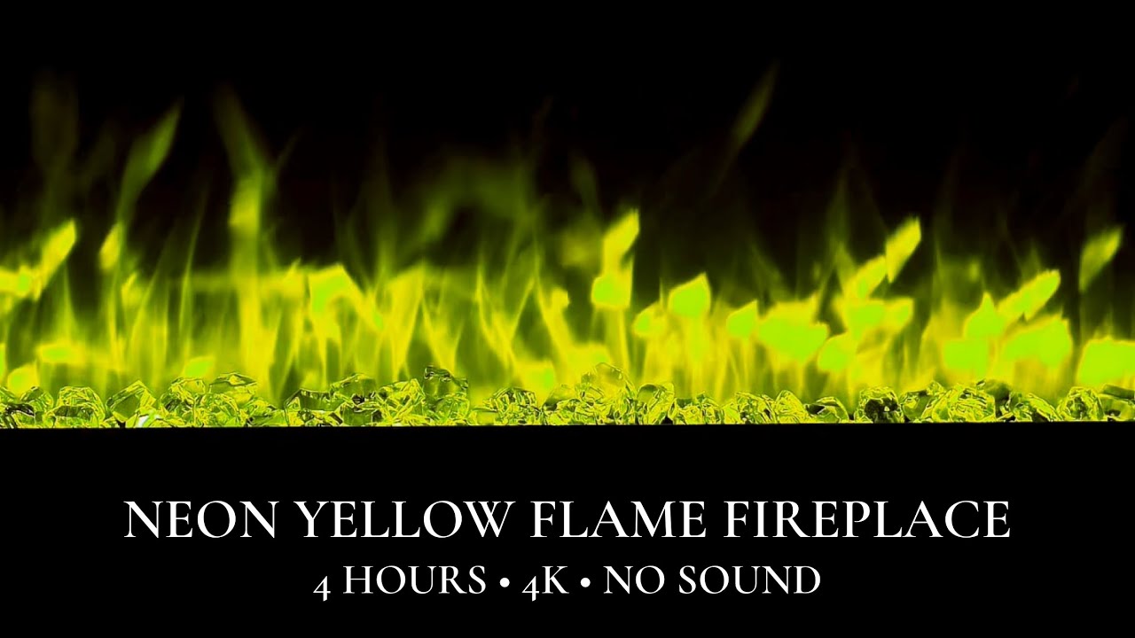 Neon Yellow Flame Fireplace 4K | 4 Hours Electric Party Ambiance | No Music