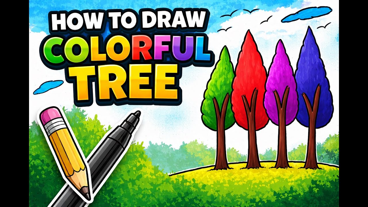 LEARN How To Draw Colorful Tree Step By Step Beginners