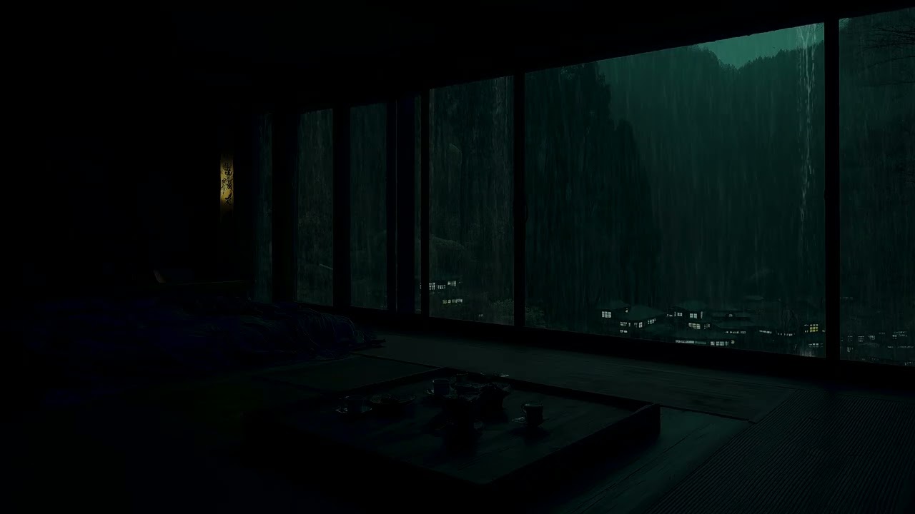 Heavy Rain on a Window Seat 🌧️| Dark Tranquil Ambience for Deep Sleep and Instant Calm