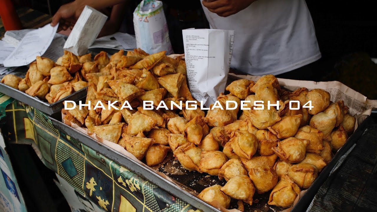 バングラデシュの旅4🇧🇩マーケット食べ歩き散策で屋台の揚げ物スパイス料理ジンガラを食べる・車とリキシャとバイクで渋滞するダッカの交通事情・住宅の暮らしと生活風景