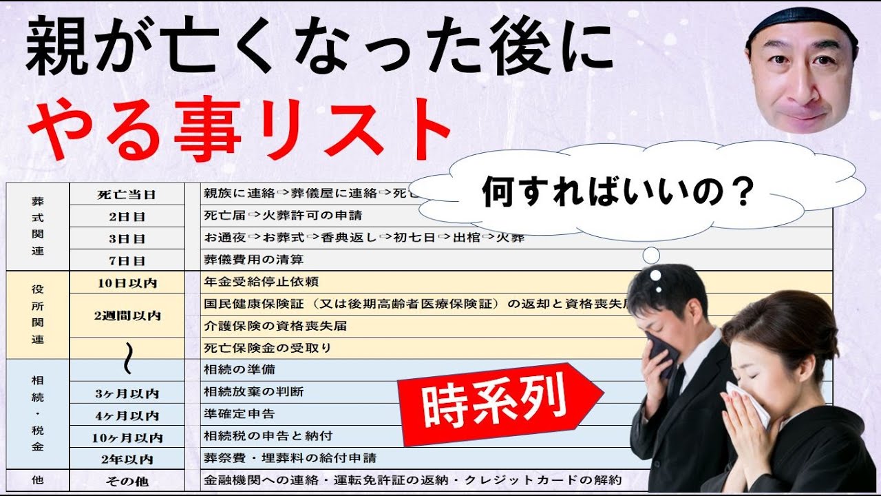 親が亡くなった後にやる事リスト　葬儀・相続・税金を時系列の解説