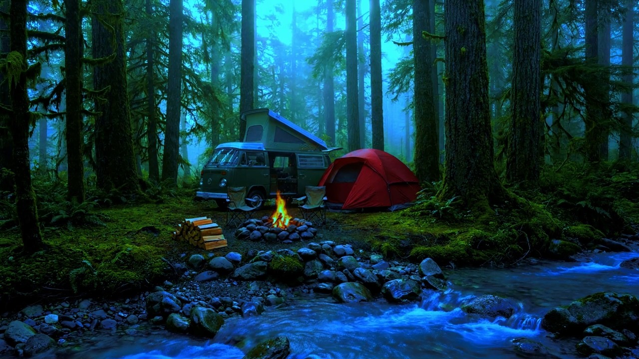 Cozy Campfire and Peaceful River Stream | Nature Sounds for Deep Sleep, Calm Your Mind and Relax