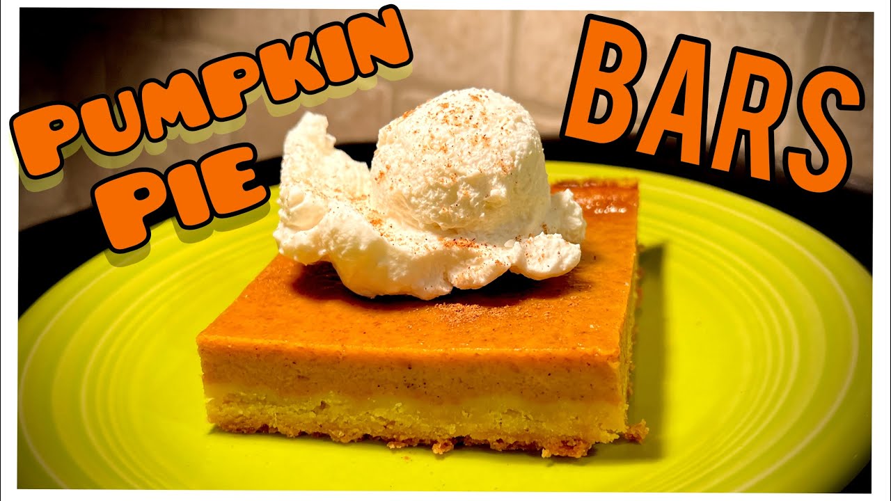 PUMPKIN PIE BARS - One Pan Serves 24 or More - BUTTERY SHORTBREAD CRUST #thanksgiving