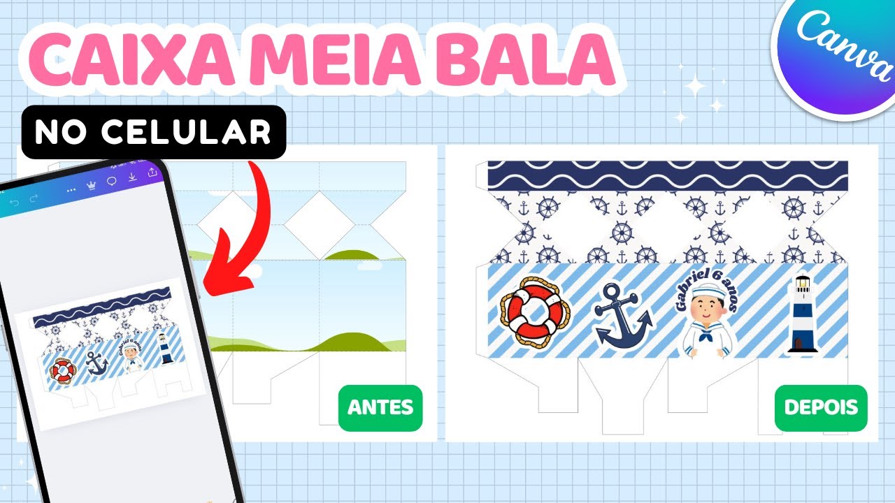 Como fazer Caixa Meia bala no Celular + Molde Limpo Grátis em PNG