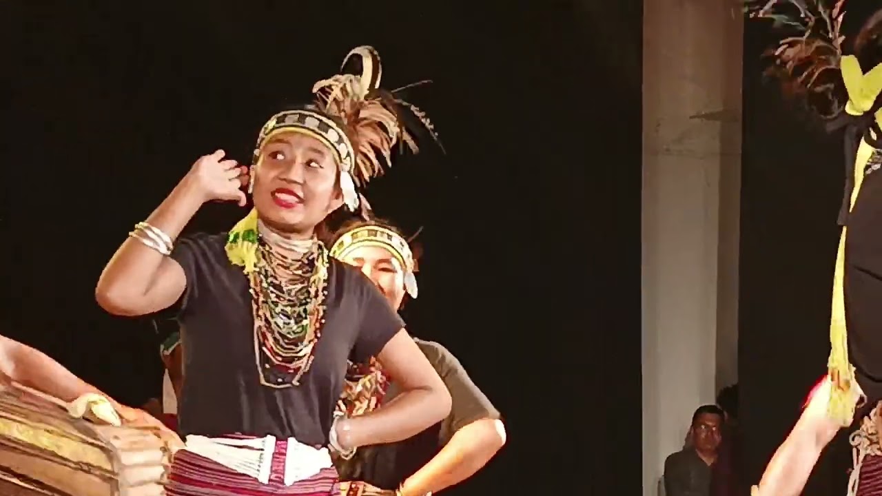 Ringrak Agitok Sangma and Group perform Wangala dance at Amrit Yuva Kalotsav in Shillong, May 20.