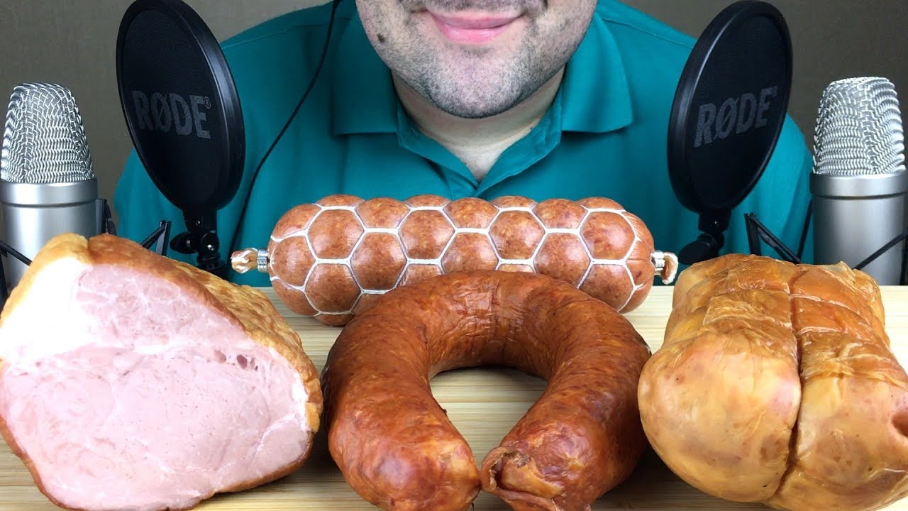 АСМР КОЛБАСА КРАКОВСКАЯ, СЕРВЕЛАТ, РУЛЯДА ИЗ КУРИЦЫ И ПАСТРОМА СВИНАЯ (Итинг) Мукбанг