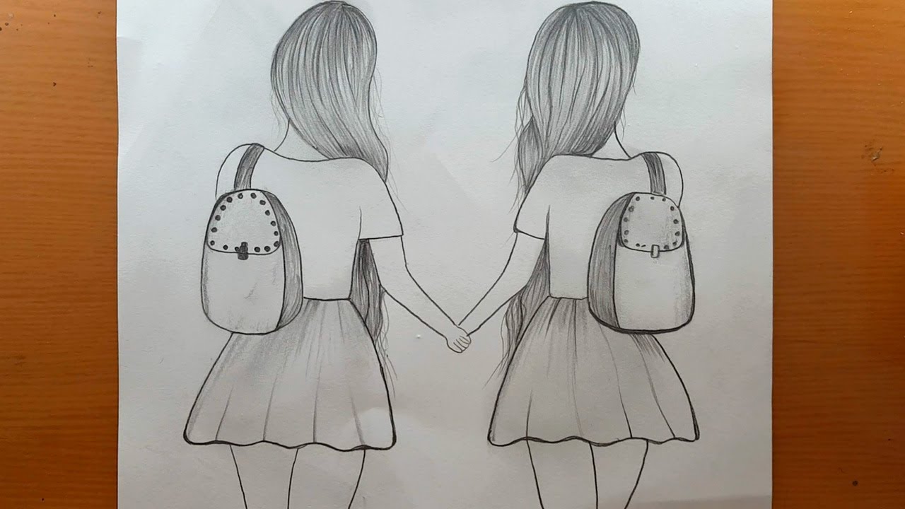 Como desenhar dois melhores amigos | desenho fácil | Ensinando desenho a lápis para meninas
