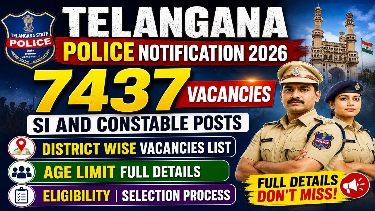 Telangana Police Notification 2026|Telangana Police Recruitment|7437 Vacancies|SI Constable|