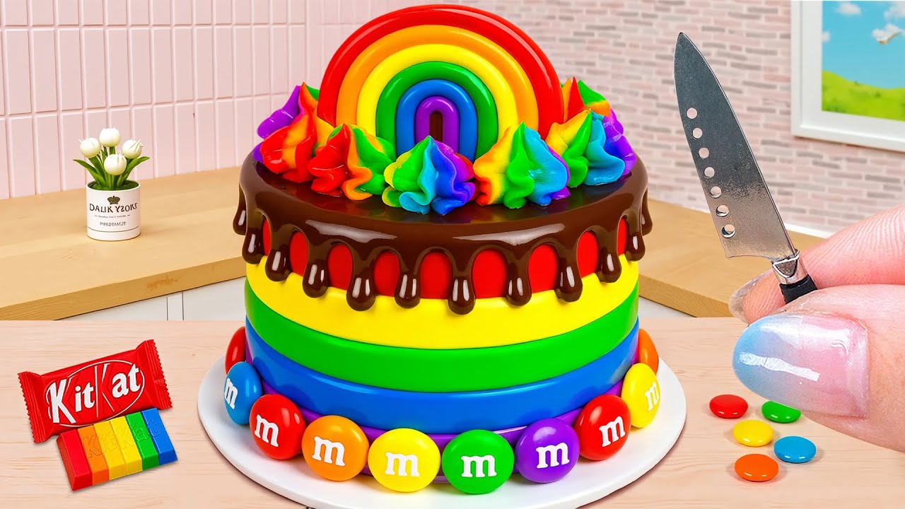 Beautiful Rainbow Chocolate Cake vs Rainbow M&M Candy 🍫🌈 Satisfying Mini Rainbow Chocolate Cake