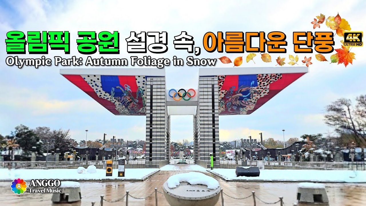 #4k 새하얀 눈꽃으로  가을 단풍이 아름답게 빛나는 설경~ #올림픽공원 🍂🍁#seoul #olympicpark #olympic