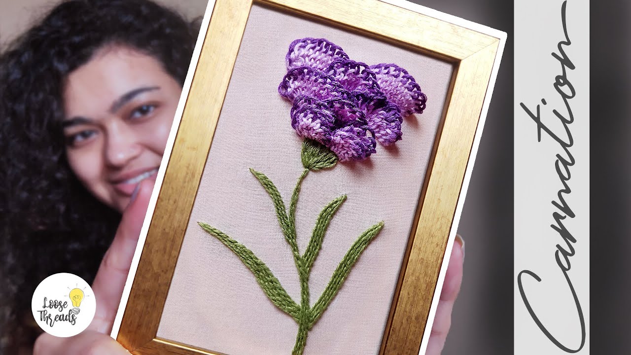 Carnation Flower Embroidery Tutorial | Hand Embroidery Flower Design