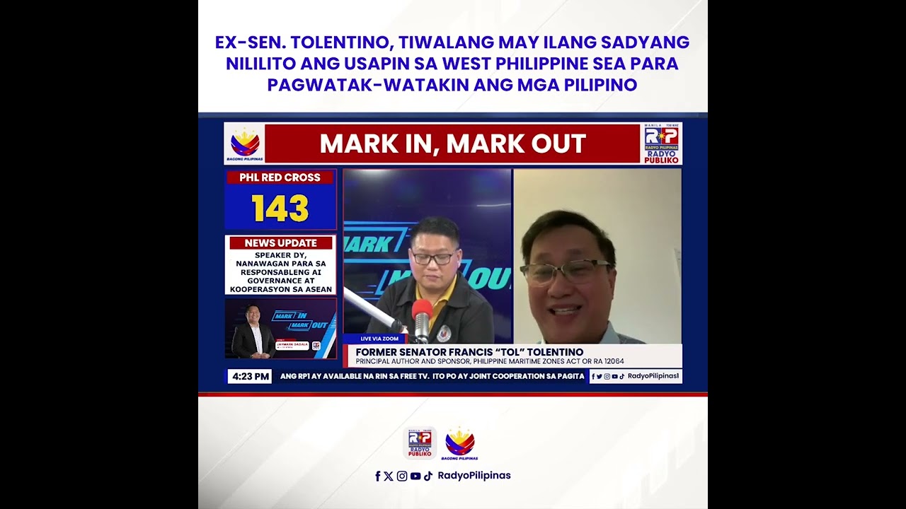 Dating Sen. Tolentino, naniniwalang sinasadyang lituhin ang mga Pilipino sa usapin ng WPS
