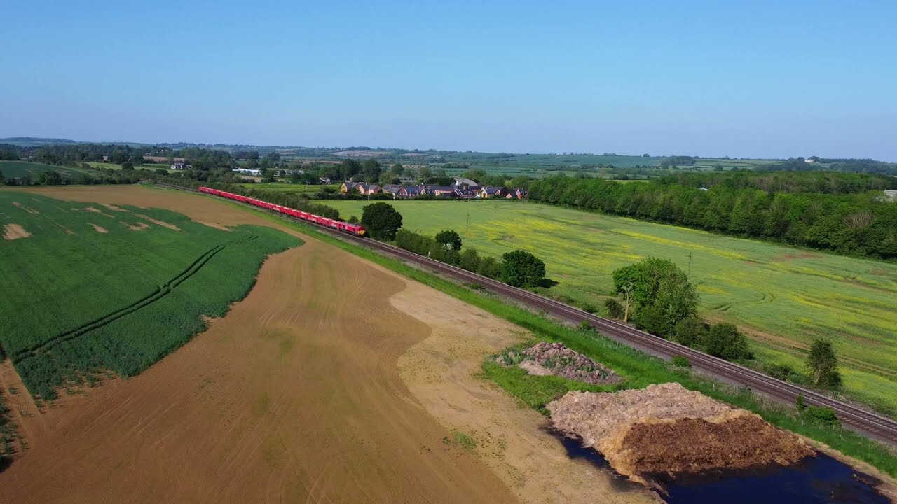 DB Cargo Ex French 66026 at Langham Jn with 6E89 Dowlow to Peterborough West Yard Droneview