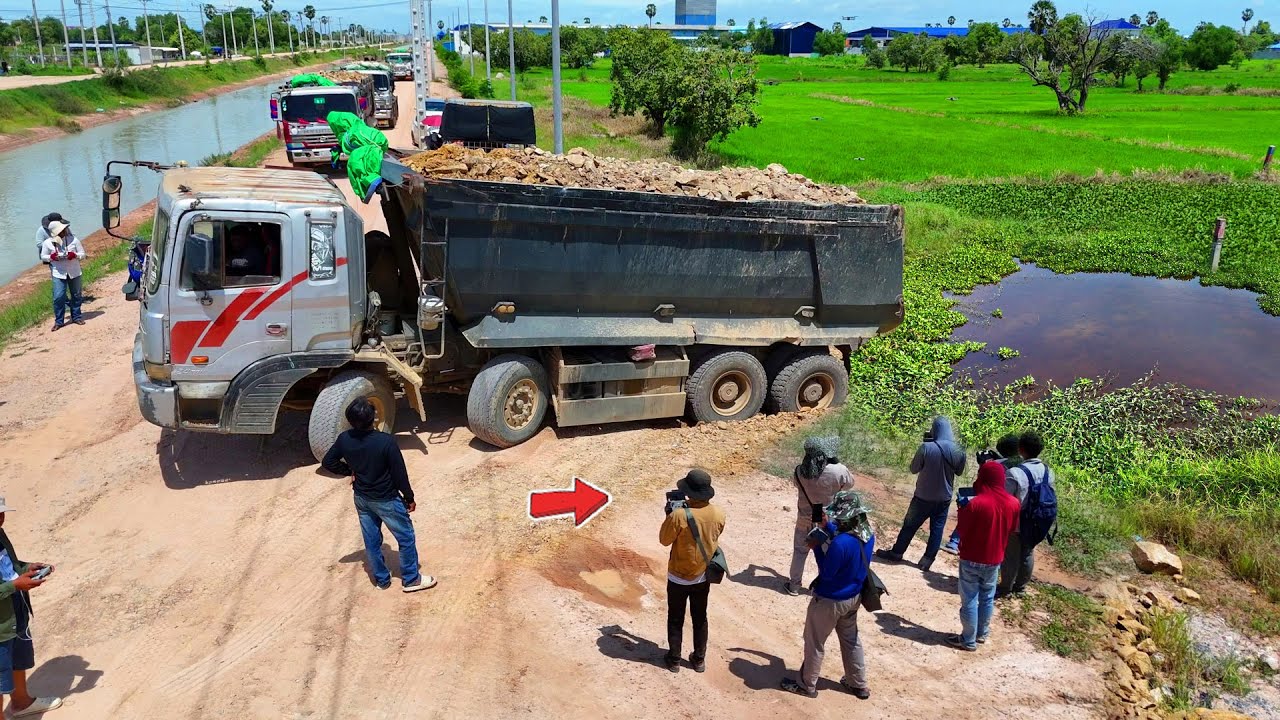Be Watchful! O.M.G Incredible Landfill Task Use Dump Truck 25.5Ton & Dozer Pour Soil Flooded Land !