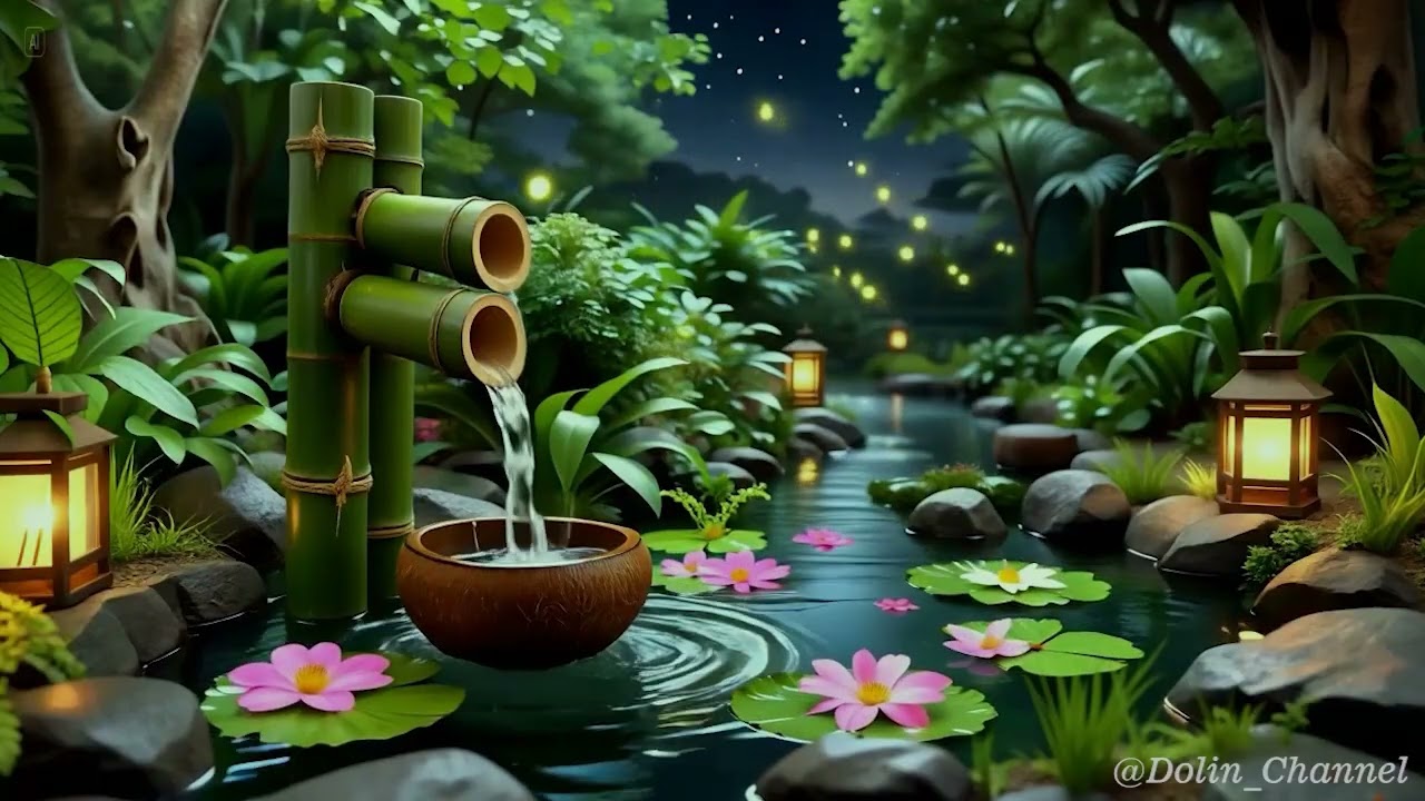Calm Bamboo Fountain Beneath the Crescent Moon 🌙 Relaxation