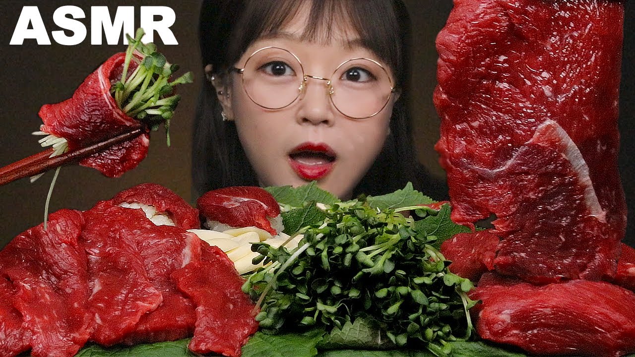ASMR Еда сырое мясо | YUKHOE *RAW BEEF MUKBANG | AeJeong ASMR