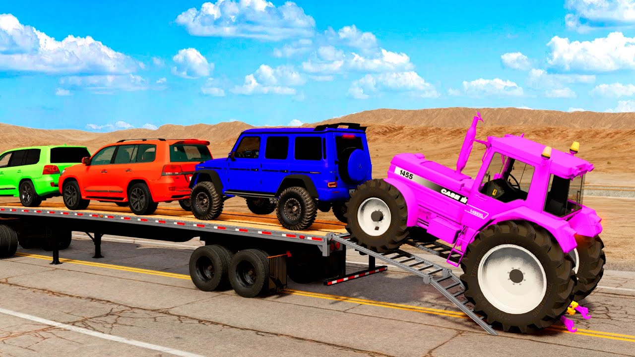Flatbed Truck Mcqueen | Transportation with Truck - Pothole vs Car #9 - BeamNG.Drive
