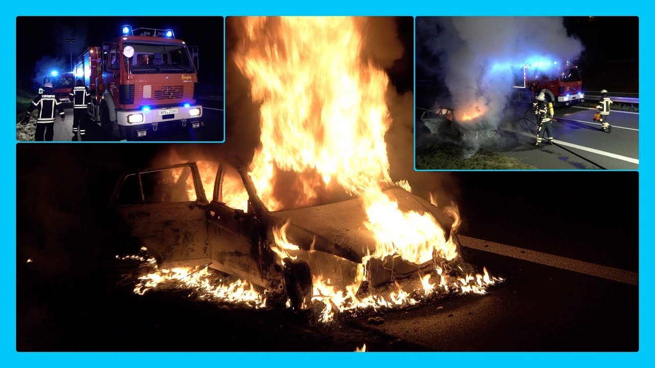 * FEUER, FLAMMEN & RAUCH auf der B14 * [PKW in VOLLBRAND] - Feuerwehr Waiblingen - [E]