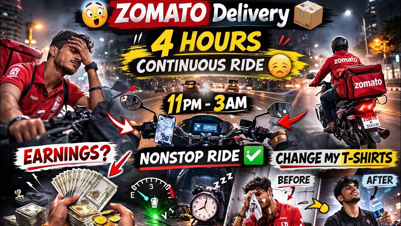 😒ZOMATO Delivery 4 hours continuous ride 😲/ earnings? / 11pm-3am nonstop ride 😳/ ZOMATO Delivery 