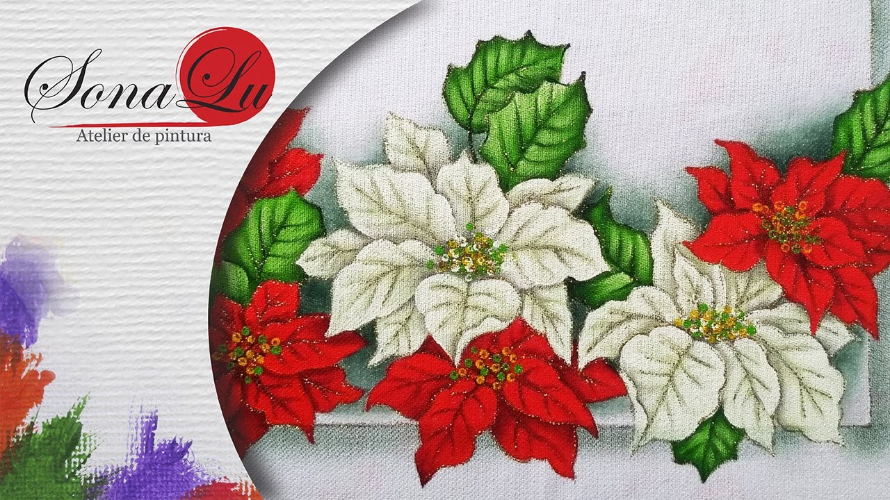 Aula 636 - Natal 2021 - Flor Natalina em Branco e Vermelho em Pano de Prato